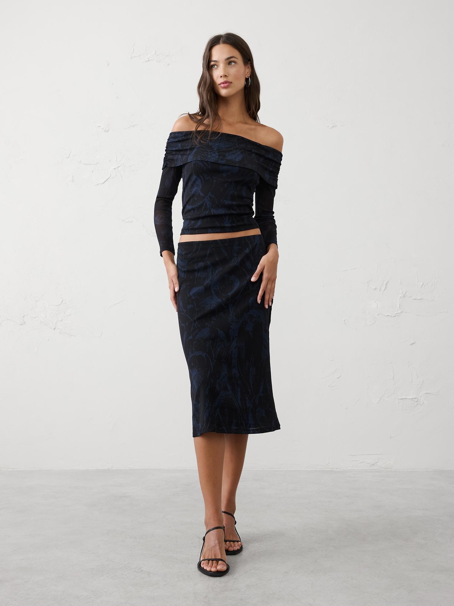 off-shoulder mesh top