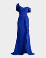 off-shoulder pleated ruffle gown