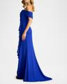 off-shoulder pleated ruffle gown