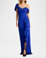off-shoulder pleated ruffle gown