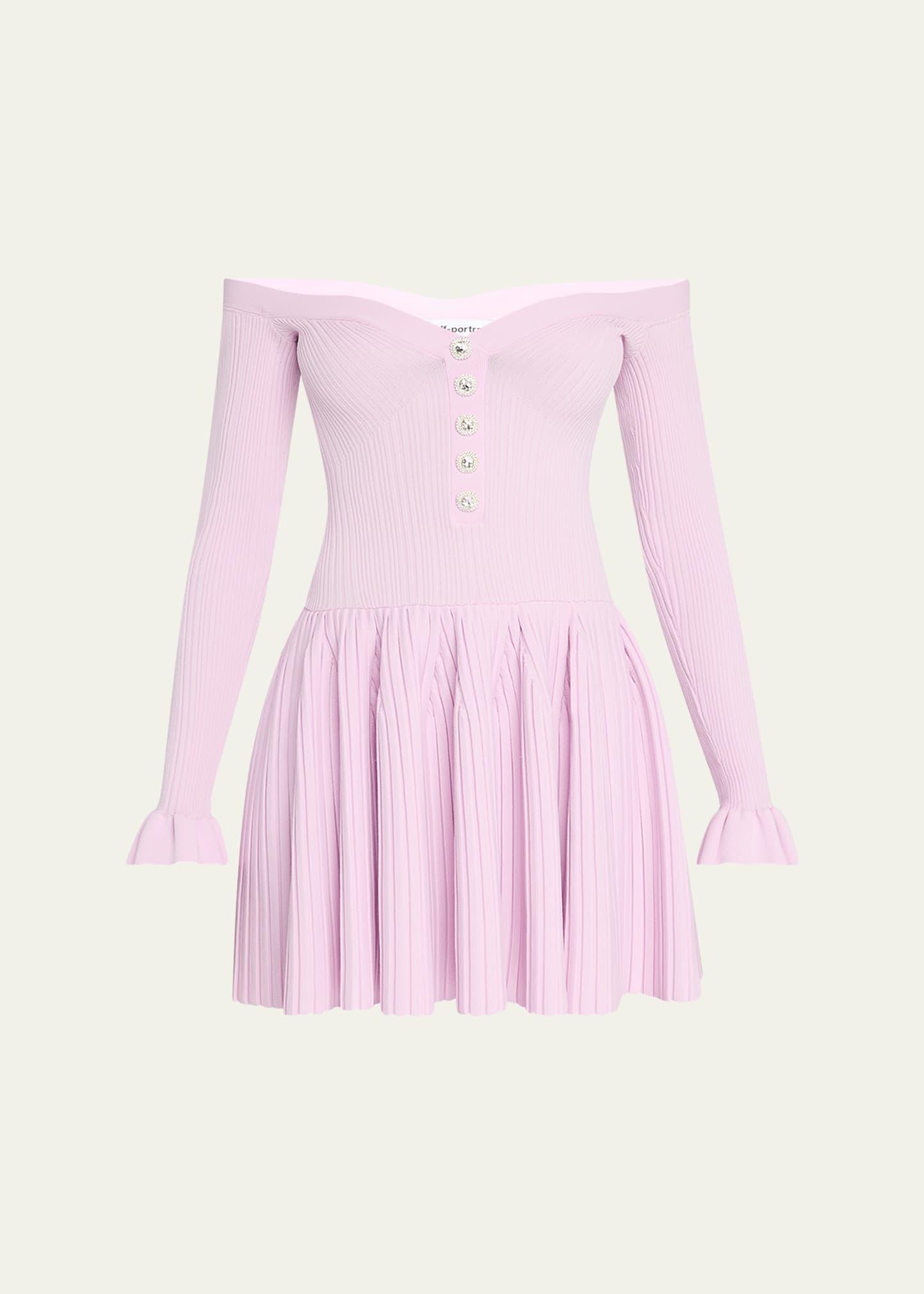 off-shoulder ribbed knit mini dress
