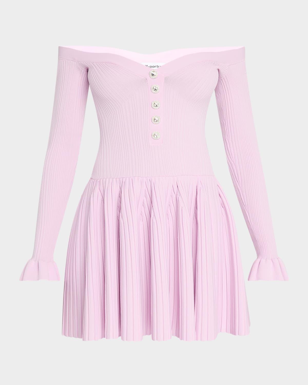 off-shoulder ribbed knit mini dress