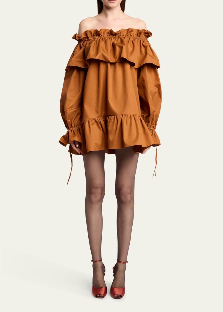 off-shoulder ruffled mini dress