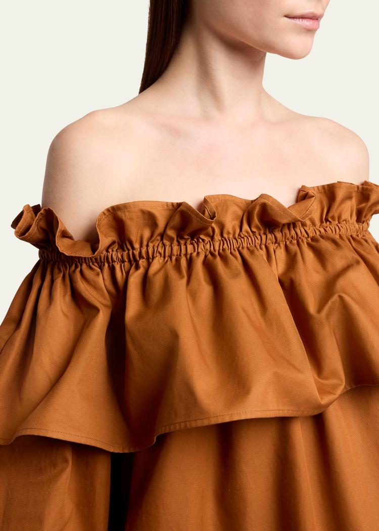 off-shoulder ruffled mini dress