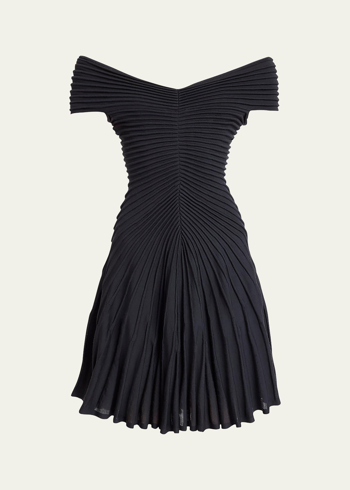 off-shoulder sculpting line flared wool mini dress