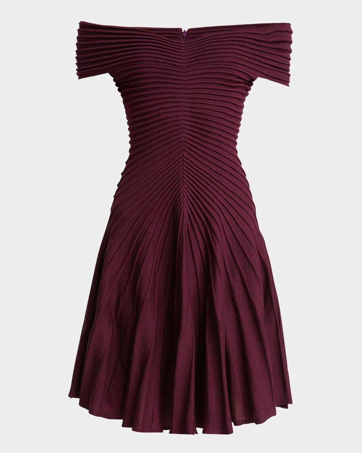 off-shoulder sculpting line flared wool mini dress