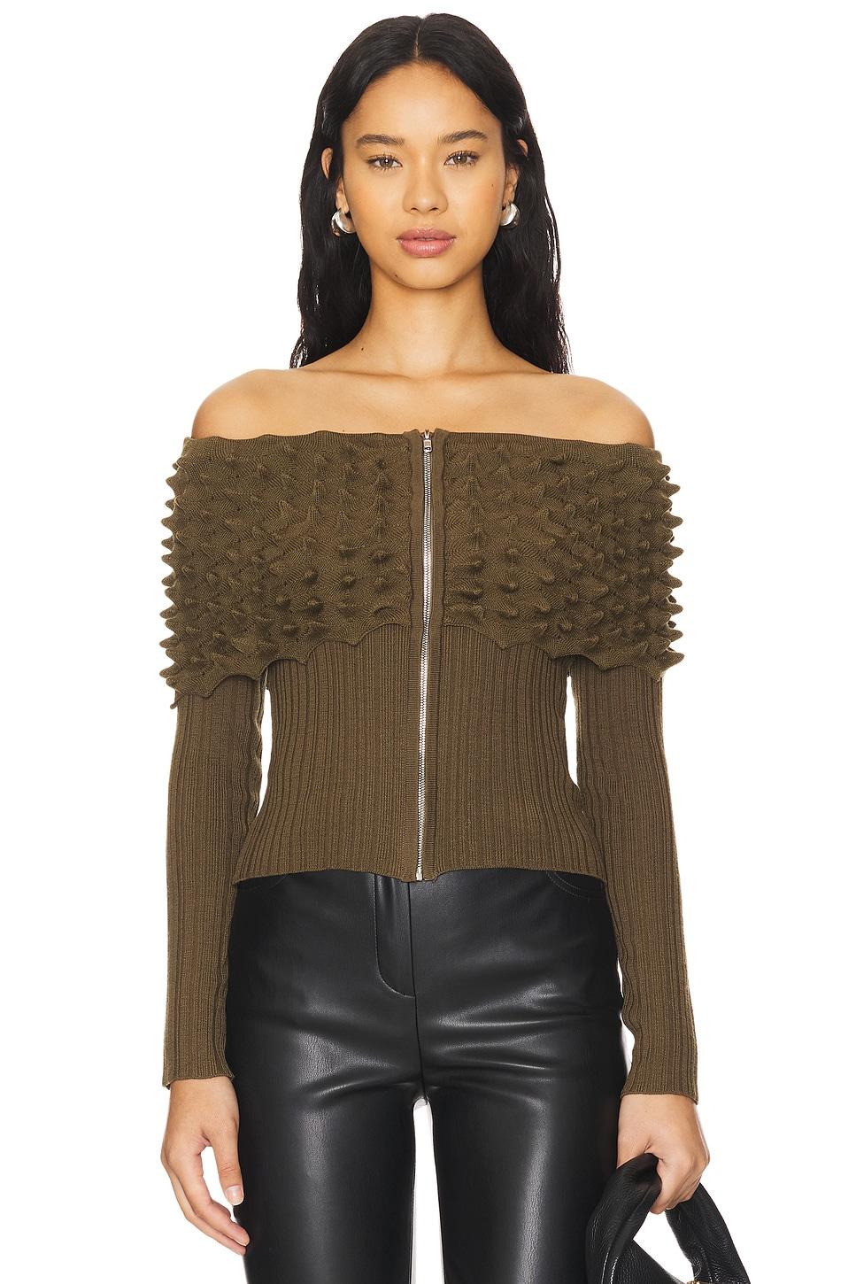 off shoulder spiky zip up