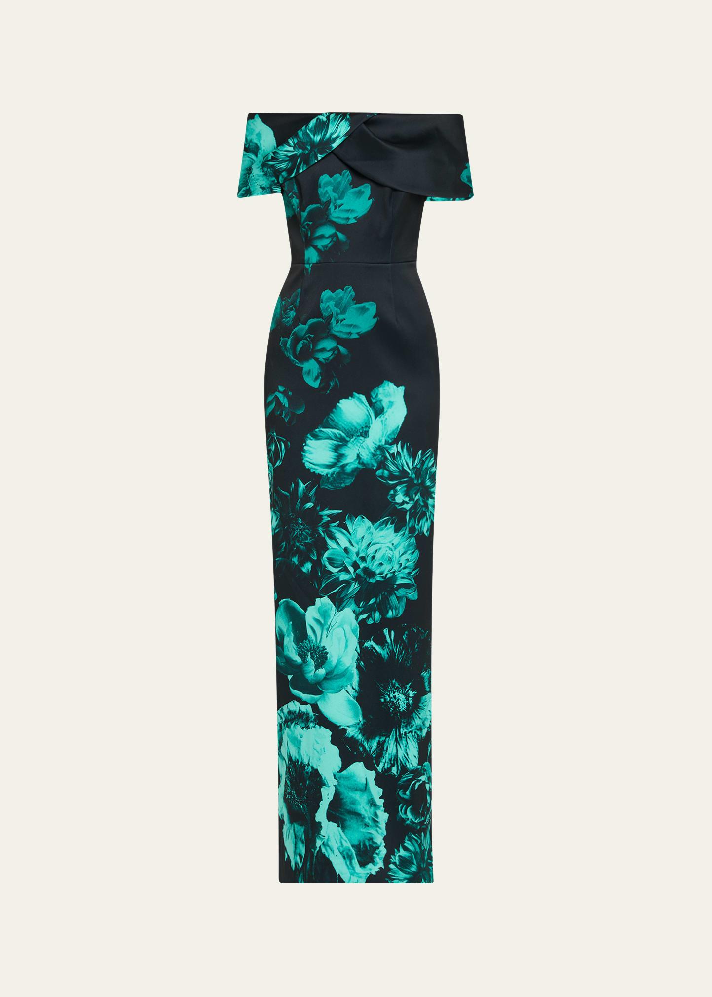 off-shoulder stretch mikado column gown