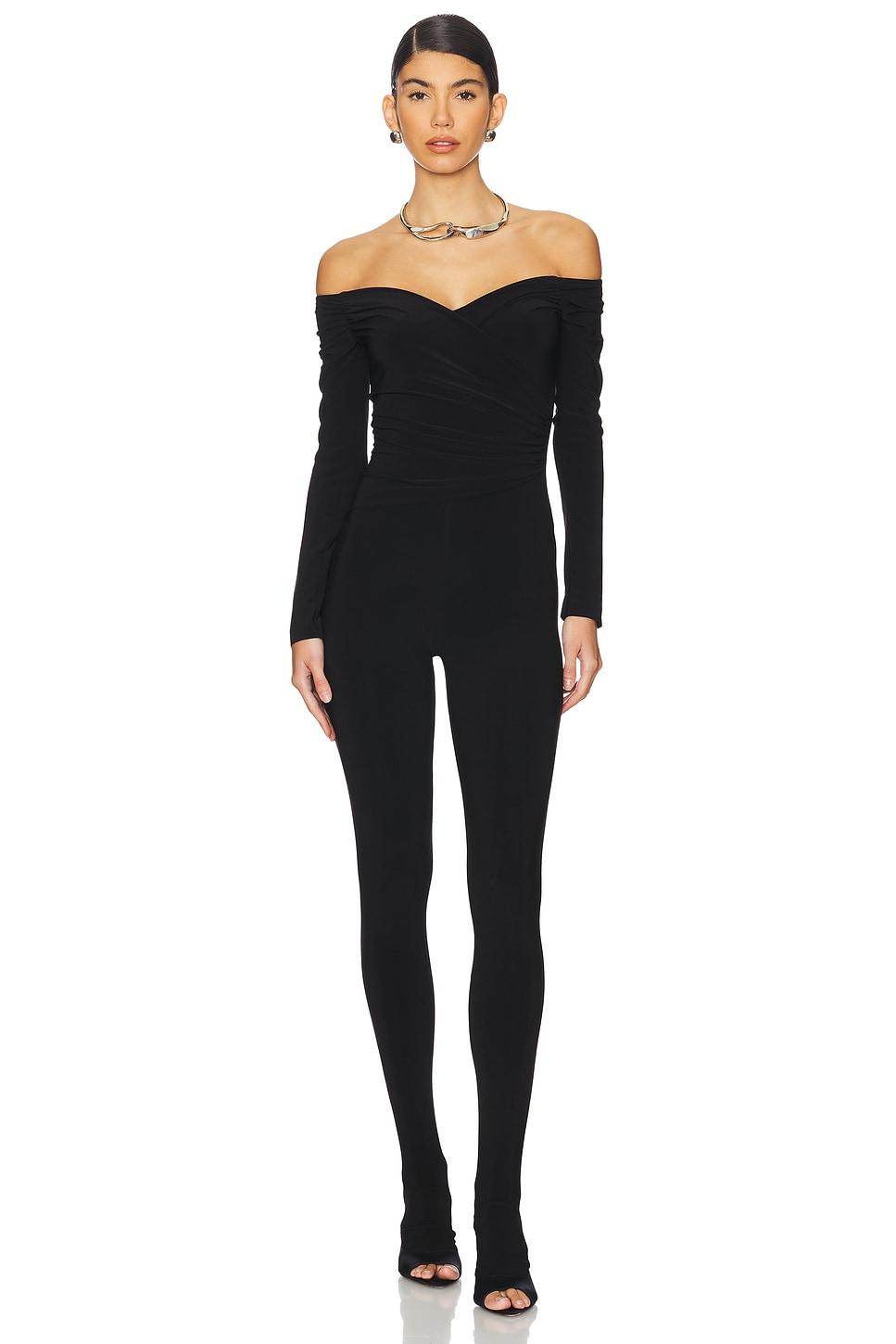 off shoulder sweetheart catsuit with footie