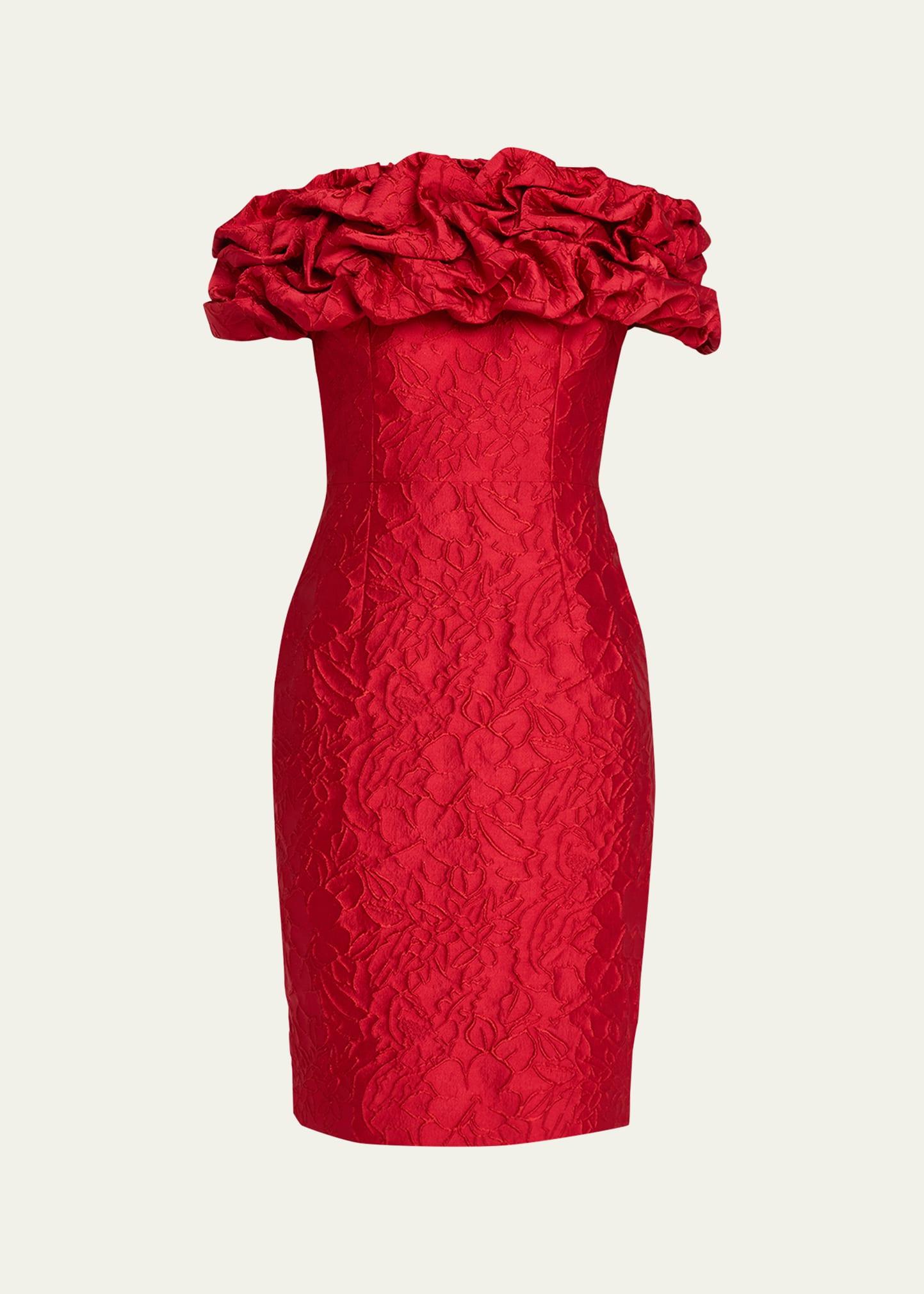 off-shoulder textured jacquard dress