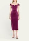 off shoulder velvet corset midi dress