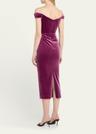 off shoulder velvet corset midi dress