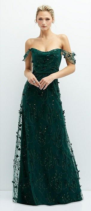 off-the-shoulder a-line 3d floral embroidered dress