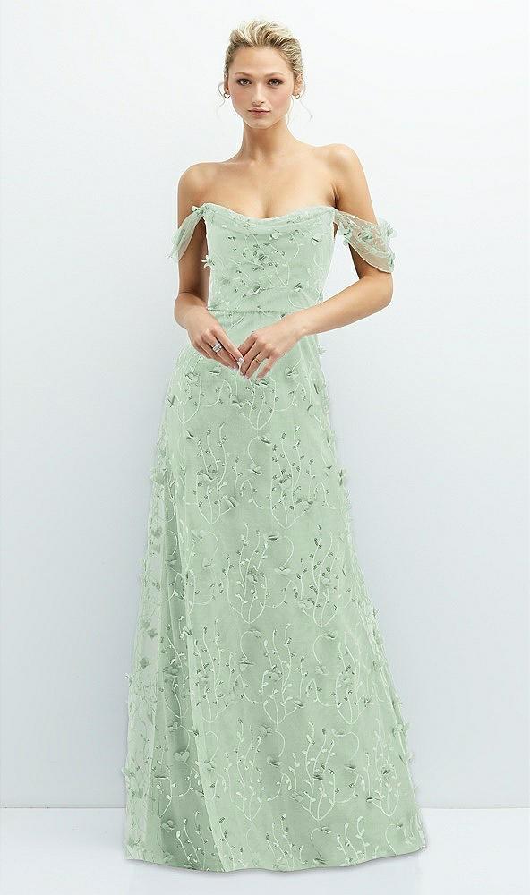 off-the-shoulder a-line 3d floral embroidered dress