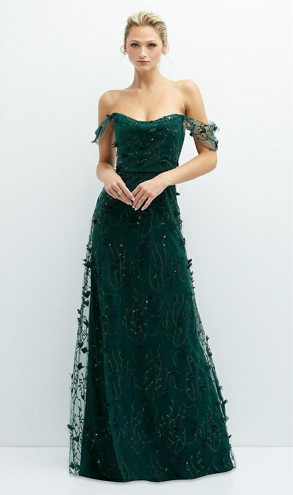 off-the-shoulder a-line 3d floral embroidered dress