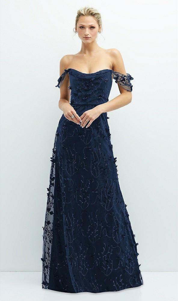 off-the-shoulder a-line 3d floral embroidered dress
