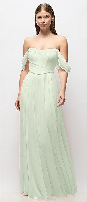 off-the-shoulder basque corset chiffon maxi dress