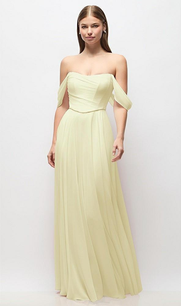 off-the-shoulder basque corset chiffon maxi dress