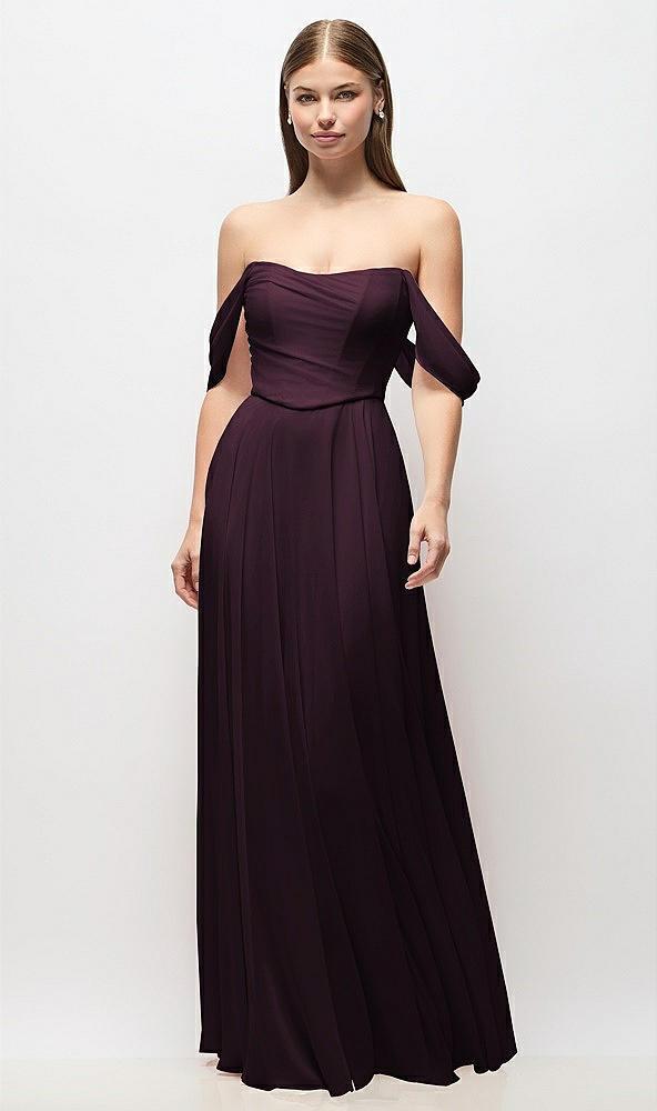 off-the-shoulder basque corset chiffon maxi dress