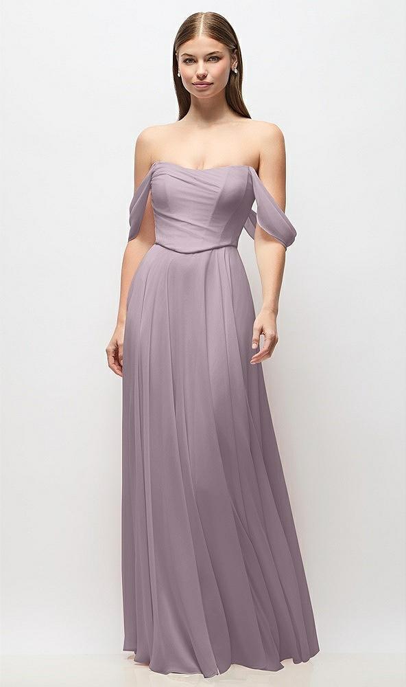 off-the-shoulder basque corset chiffon maxi dress