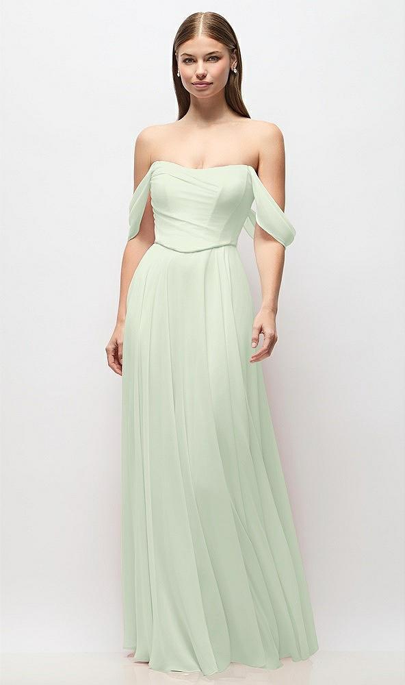 off-the-shoulder basque corset chiffon maxi dress