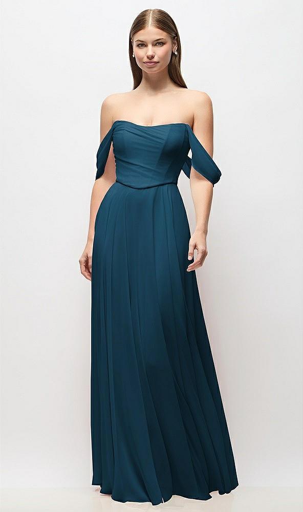 off-the-shoulder basque corset chiffon maxi dress