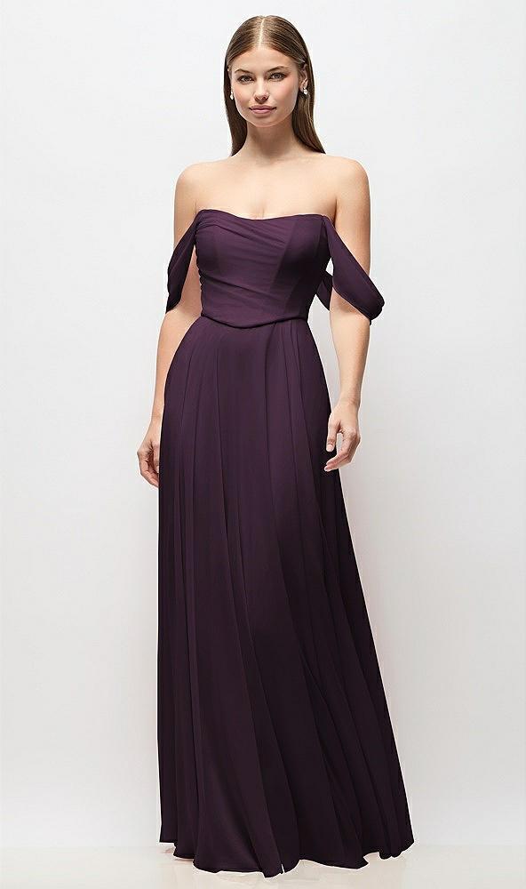 off-the-shoulder basque corset chiffon maxi dress