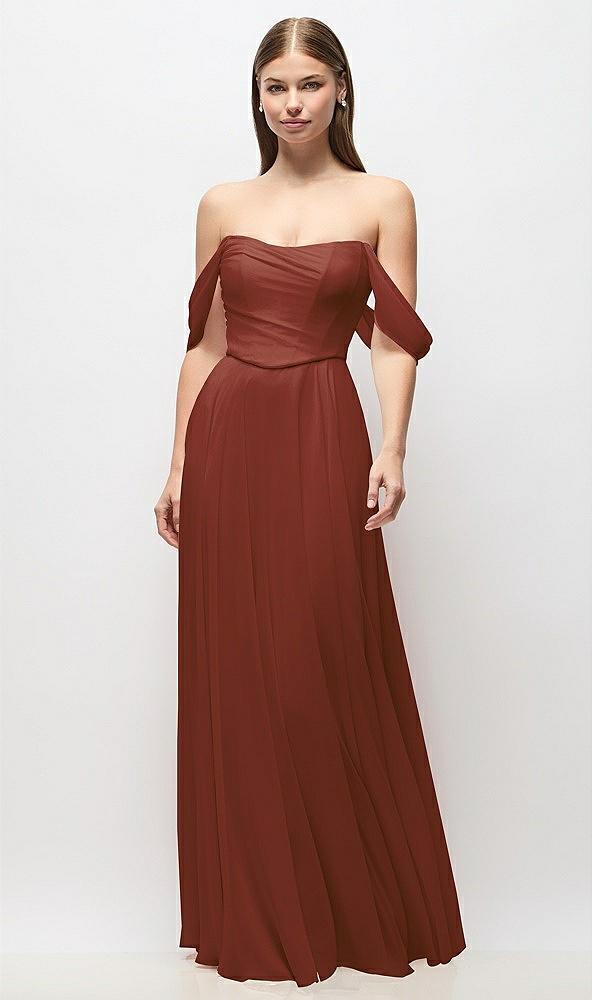 off-the-shoulder basque corset chiffon maxi dress