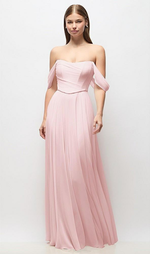 off-the-shoulder basque corset chiffon maxi dress