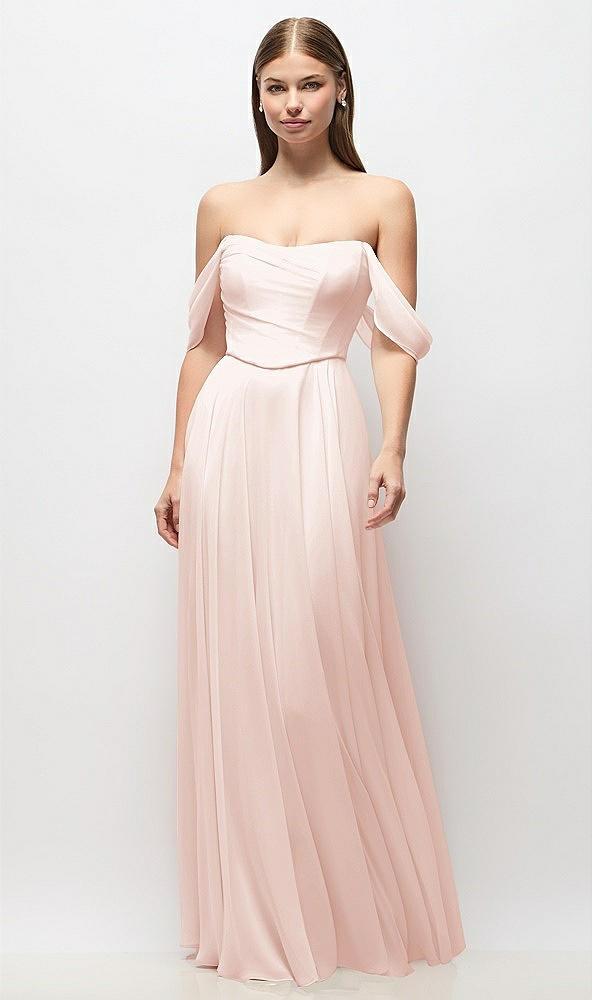 off-the-shoulder basque corset chiffon maxi dress