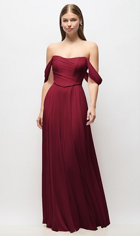 off-the-shoulder basque corset chiffon maxi dress