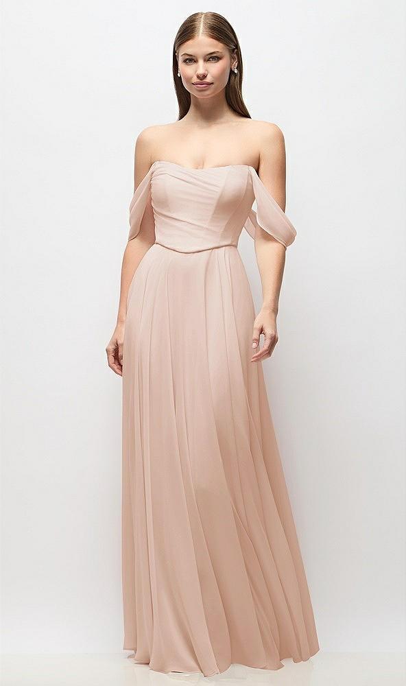 off-the-shoulder basque corset chiffon maxi dress