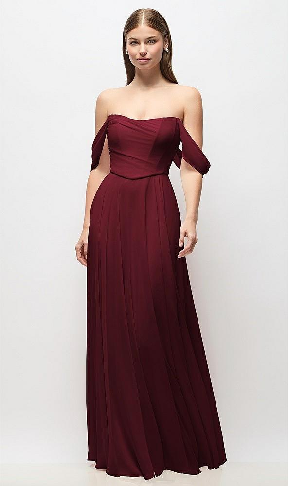 off-the-shoulder basque corset chiffon maxi dress