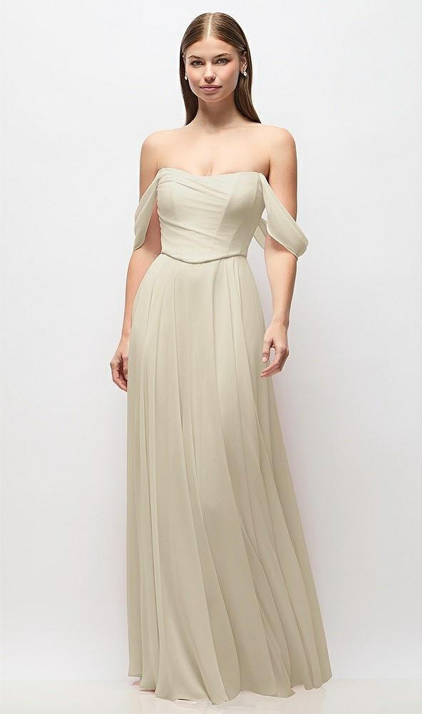 off-the-shoulder basque corset chiffon maxi dress