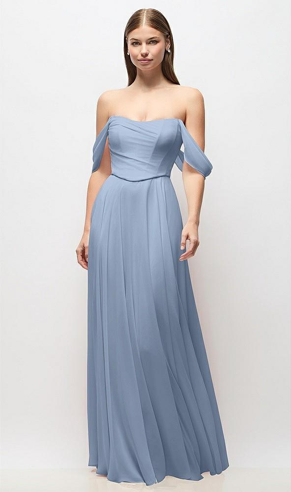 off-the-shoulder basque corset chiffon maxi dress