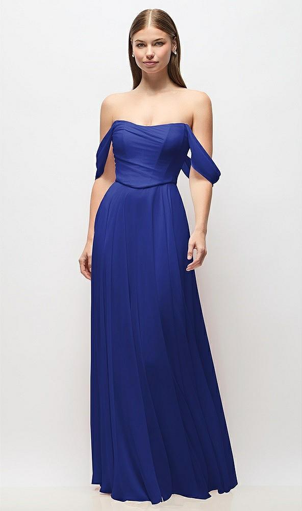 off-the-shoulder basque corset chiffon maxi dress