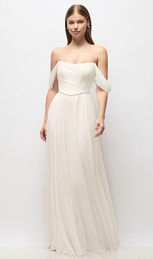 off-the-shoulder basque corset chiffon maxi dress