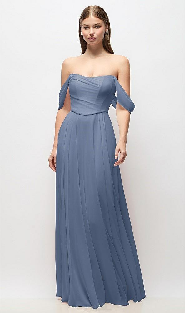 off-the-shoulder basque corset chiffon maxi dress