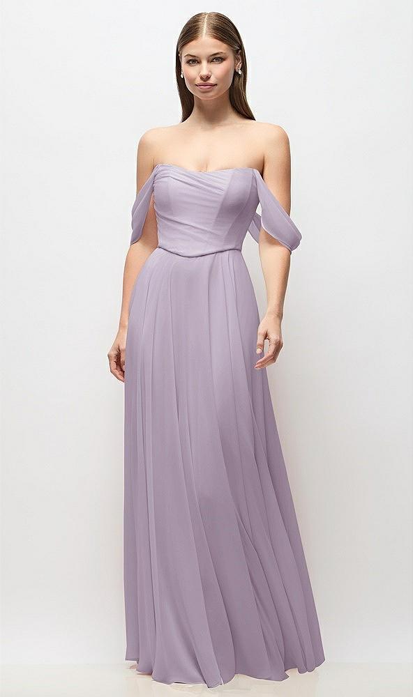 off-the-shoulder basque corset chiffon maxi dress