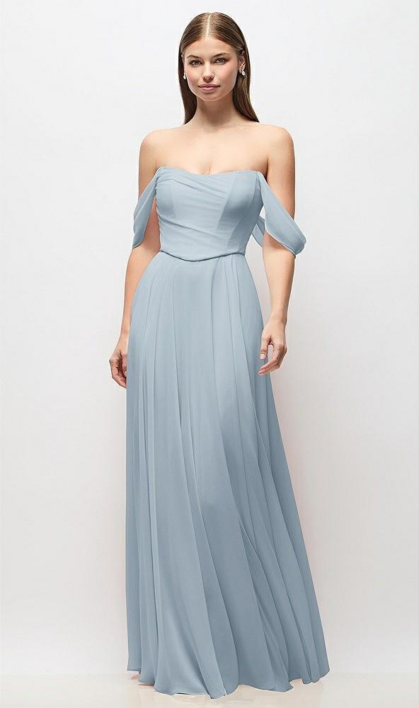off-the-shoulder basque corset chiffon maxi dress