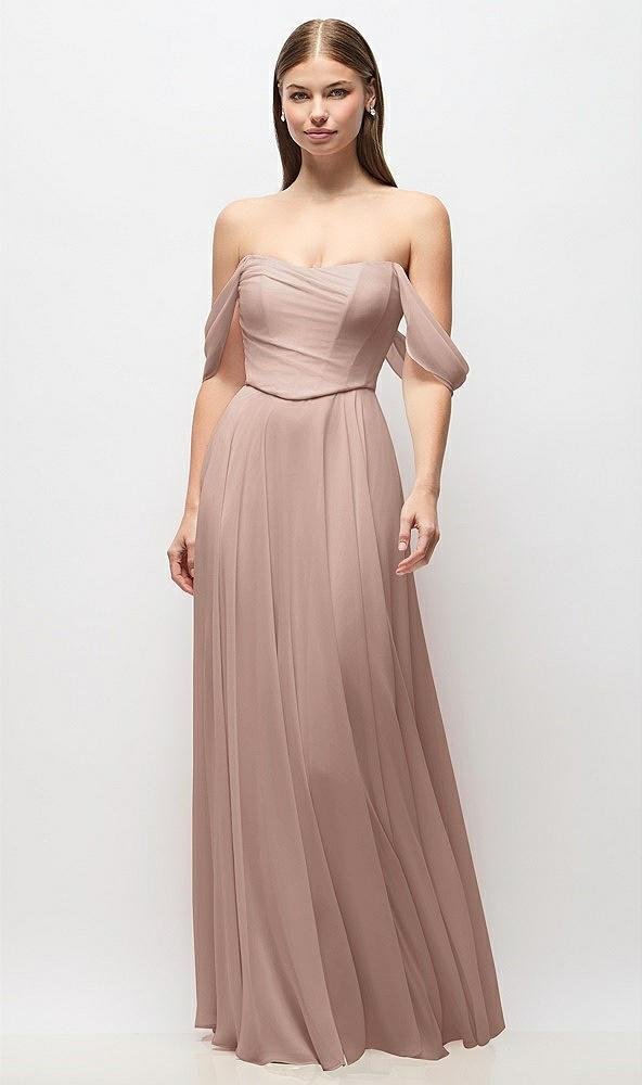 off-the-shoulder basque corset chiffon maxi dress