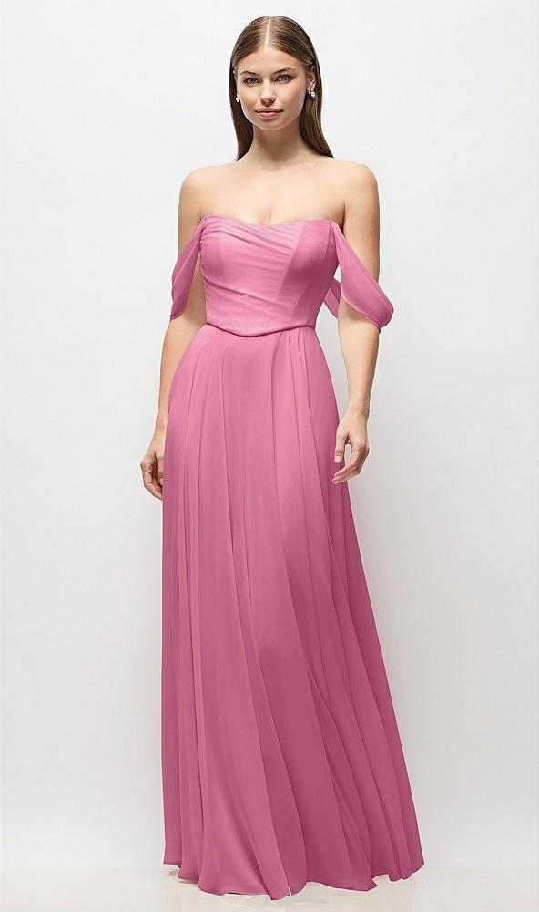 off-the-shoulder basque corset chiffon maxi dress