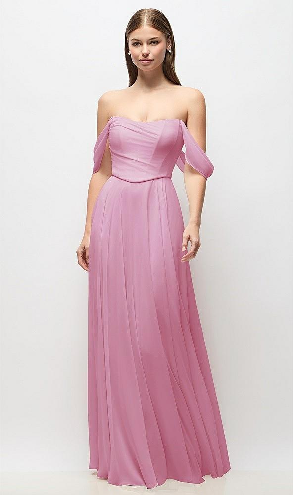 off-the-shoulder basque corset chiffon maxi dress