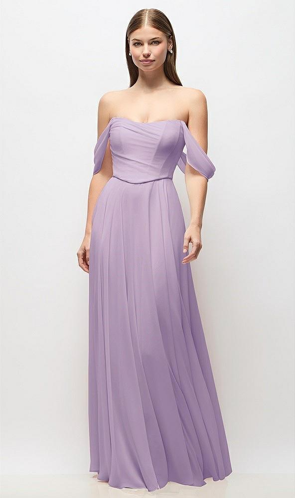 off-the-shoulder basque corset chiffon maxi dress
