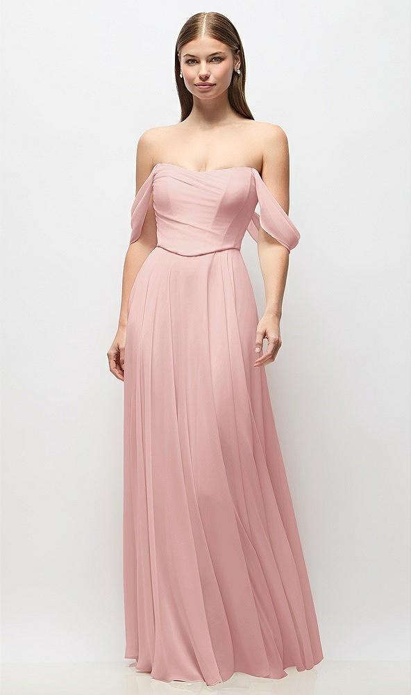 off-the-shoulder basque corset chiffon maxi dress