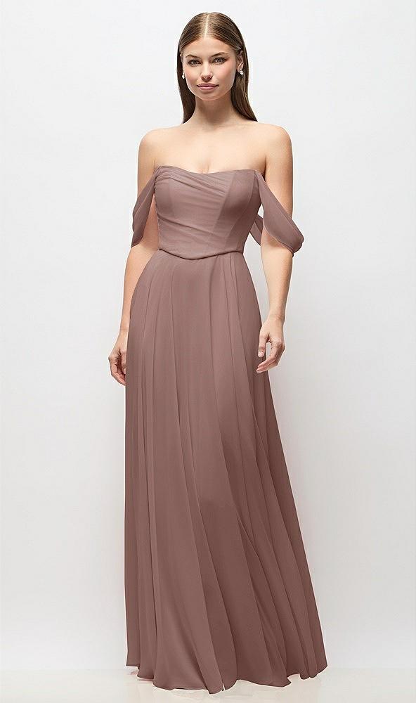 off-the-shoulder basque corset chiffon maxi dress