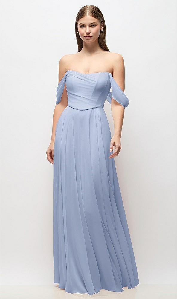 off-the-shoulder basque corset chiffon maxi dress
