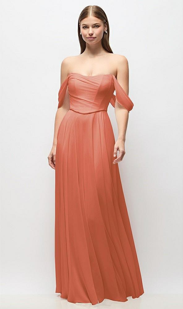 off-the-shoulder basque corset chiffon maxi dress