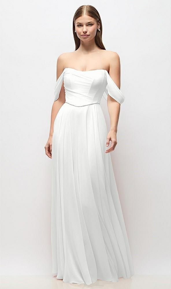 off-the-shoulder basque corset chiffon maxi dress