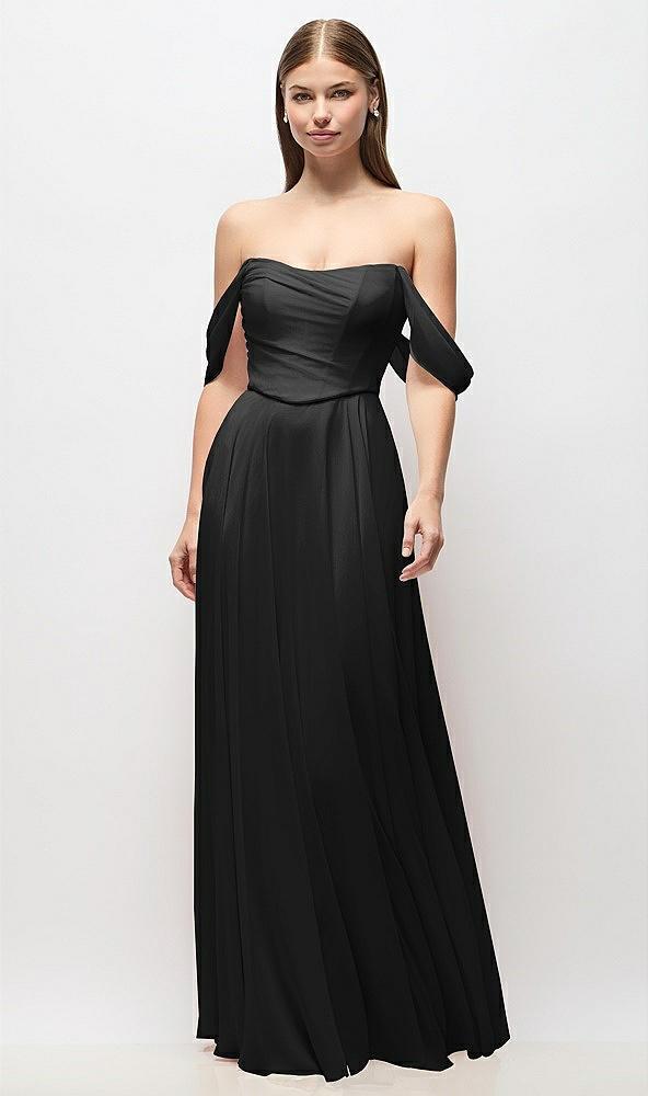 off-the-shoulder basque corset chiffon maxi dress